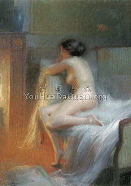 A Nude Reclining By The Fire - 德尔菲恩·恩霍拉斯